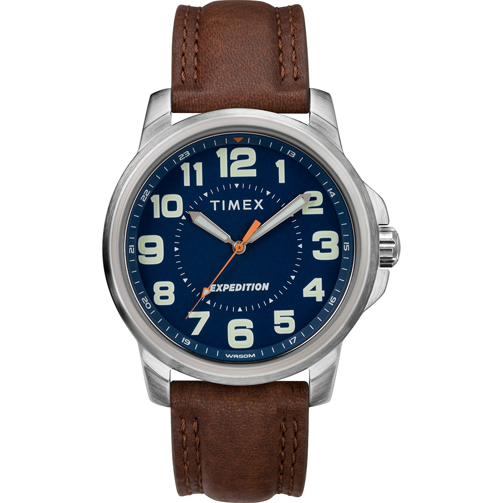 Timex Mens Expedition Metal Field Watch - Blue Dial/Brown Strap [TW4B16000JV]